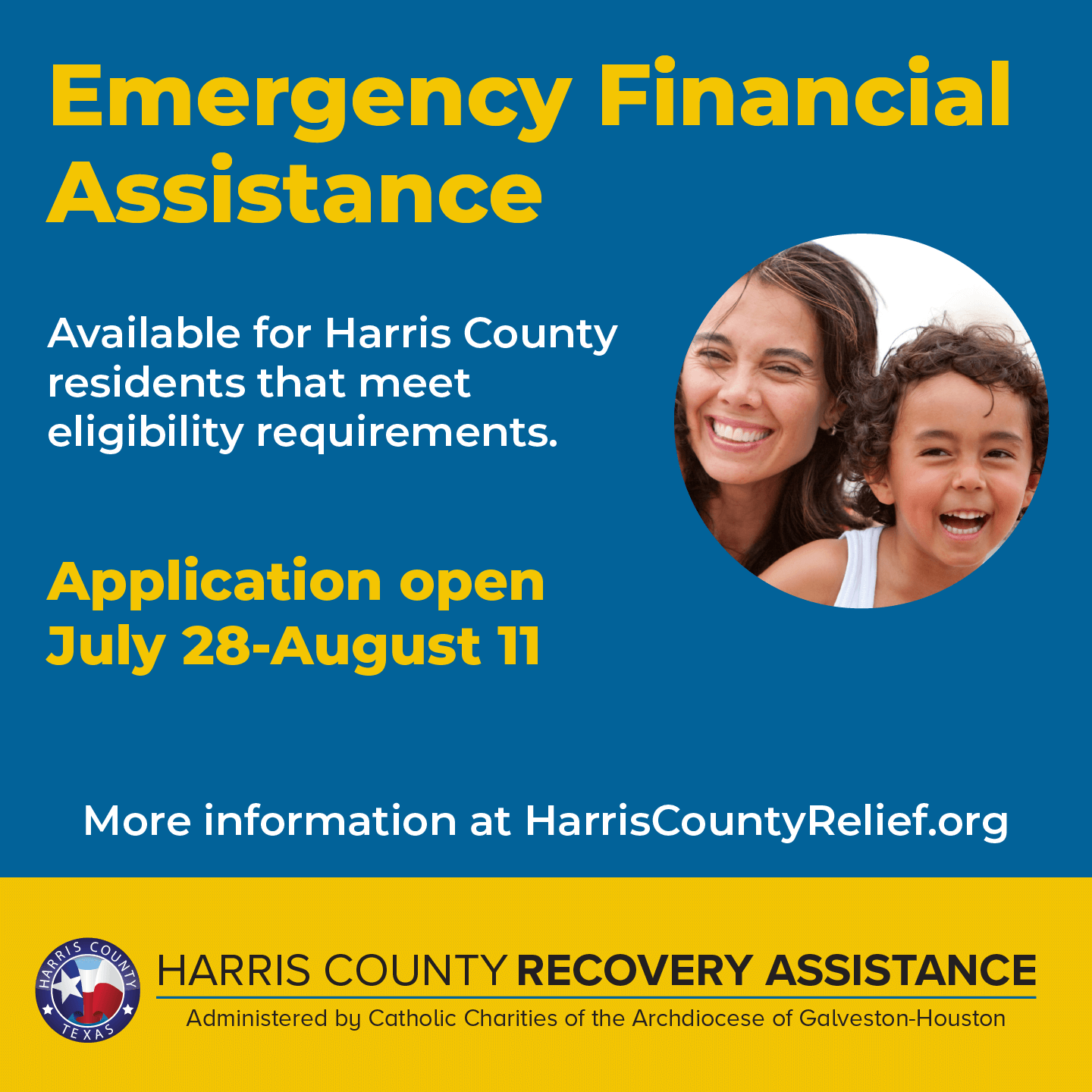 Harris County Recovery Assistance program opens July 28-August 11.