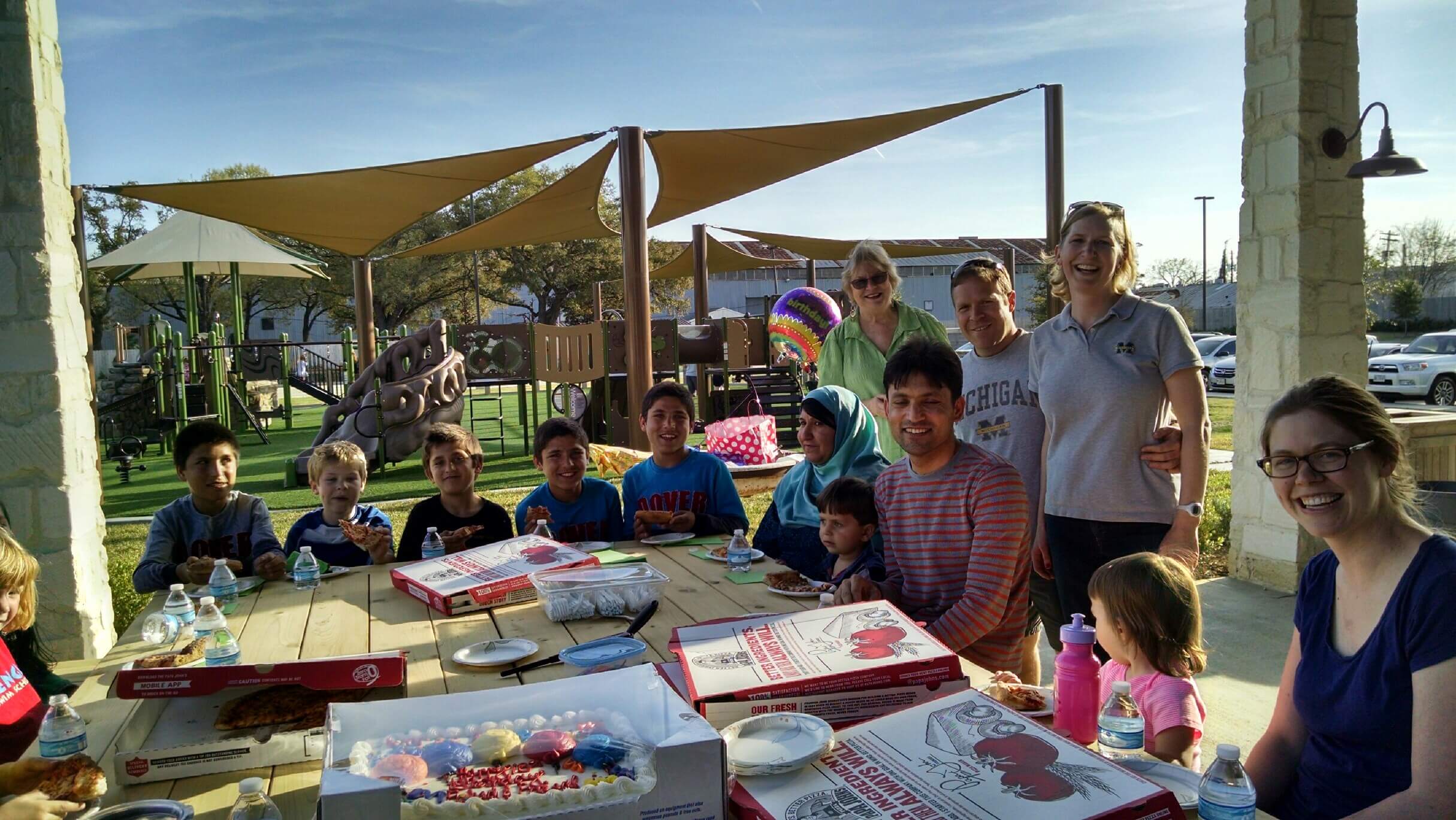 Since birthdays are not normally celebrated in Afghanistan, the Griffins threw an American-style birthday party for the Noor family's 13-year-old twin boys at a park playground, complete with pizza, cake and presents. 